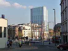 The sail structure taken from Colston Street, with the Radisson Blu hotel in the background.