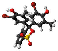 Ball-and-stick model of the bromocresol purple molecule in cyclic form