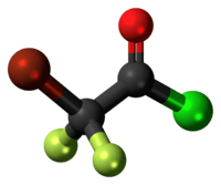 Ball-and-stick model of the bromodifluoroacetyl chloride molecule