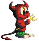 Daemon, a red cartoon devil holding a trident