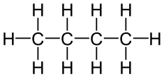 A diagram showing one line of four connected Cs (carbon atoms) branching out to ten Hs (hydrogen atoms)