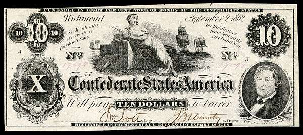 Ceres depicted on a 1861 $10 CSA banknote.