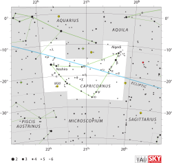 Diagram showing star positions and boundaries of the Capricornus constellation and its surroundings