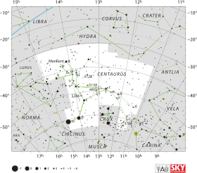 Diagram showing star positions and boundaries of the constellation of Centaurus and its surroundings