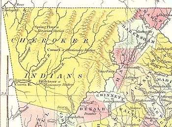 Map of northeastern Georgia, showing Cherokee lands