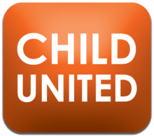 Orange square with radial corners, with the centered text CHILD UNITED appearing in white uppercase letters.