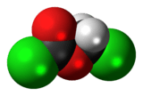 Space-filling model of the chloromethyl chloroformate molecule