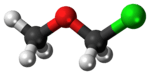 Ball-and-stick model of the chloromethyl methyl ether molecule