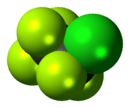 Space-filling model of the chloropentafluoroethane molecule