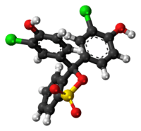 Ball-and-stick model of the chlorophenol red molecule in cyclic form