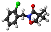 Ball-and-stick model of the clomazone molecule