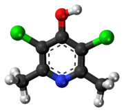 Ball-and-stick model of the clopidol molecule