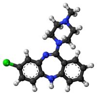 Stick-and-ball model of the clozapine molecule