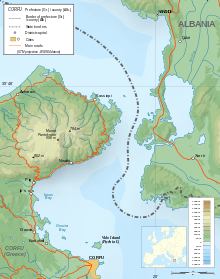 Map of narrow portion of the Corfu channel