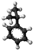 Ball-and-stick model of the cumene molecule