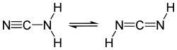Full skeletal formulas of cyanamide, both tautomers
