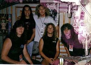 Death in Mexico City, June 1989. (from left) Terry Butler, Paul Masvidal, manager Eric Greif, Bill Andrews, and Chuck Schuldiner