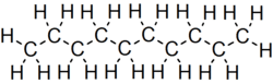 Skeletal formula of decane with all implicit carbons shown, and all explicit hydrogens added