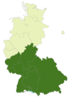 A map of Germany with the location of the 2. Bundesliga Süd highlighted