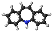 Ball-and-stick model of the dibenzazepine molecule