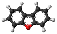 Ball-and-stick model of the dibenzofuran molecule