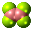 Space-filling model of the diboron tetrafluoride molecule