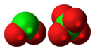 Space-filling model of the component ions of dichlorine hexoxide