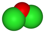 Space-filling model of dichlorine monoxide