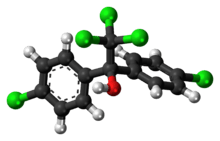 Ball-and-stick model of the dicofol molecule