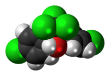 Space-filling model of the dicofol molecule