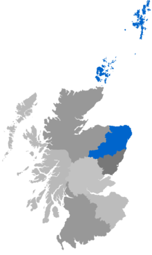 Map showing Aberdeen & Orkney as a coloured area covering the area around Aberdeen, with Orkney and Sheltand