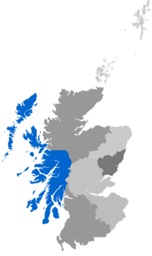 Map showing Argyll Diocese as a coloured area covering the west coast of Scotland including the Hebrides