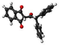 Ball-and-stick model of the diphenadione molecule