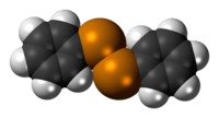 Space-filling model of the diphenyl ditelluride molecule