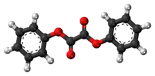 Ball-and-stick model of the diphenyl oxalate molecule