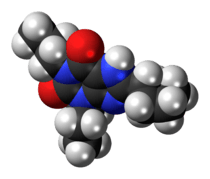 Space-filling model of the dipropylcyclopentylxanthine molecule