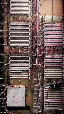 A Main Distribution Frame showing 110 punch block and twisted pair wiring