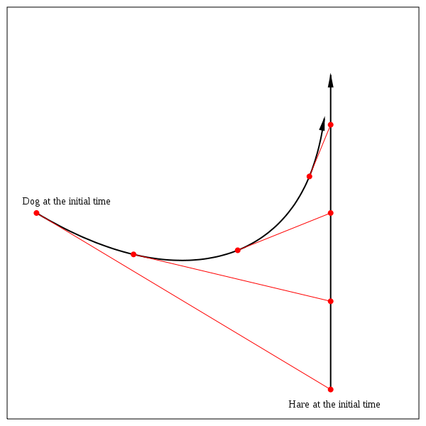 Graph of a radiodrome, also known as a dog curve