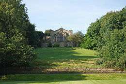 A picture of the school chapel seen from below in the area of the main schol buildings