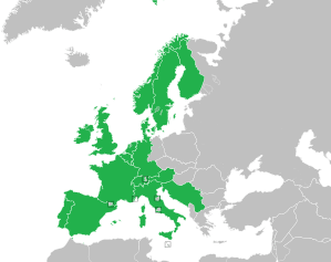 A coloured map of the countries of Europe