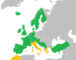 A coloured map of the countries of Europe