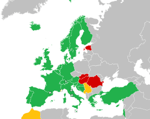 A coloured map of the countries of Europe