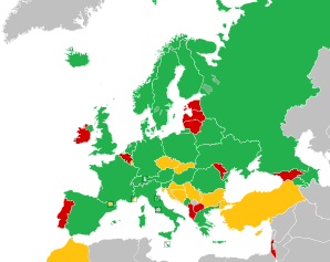 A coloured map of the countries of Europe