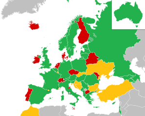 A coloured map of the countries of Europe