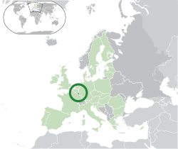 Location of  Luxembourg  (dark green)– in Europe  (green & dark grey)– in the European Union  (green)