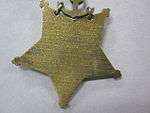 Closeup of star-shaped medal's back side