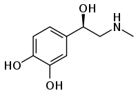 Chemical diagram of the structure of an epinephrine molecule.