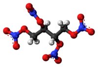 Ball-and-stick model of the erythritol tetranitrate molecule