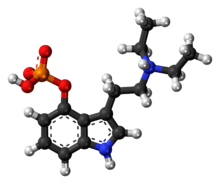 Ball-and-stick model of the ethocybin molecule as a zwitterion