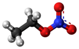 Ball-and-stick model of the ethyl nitrate molecule